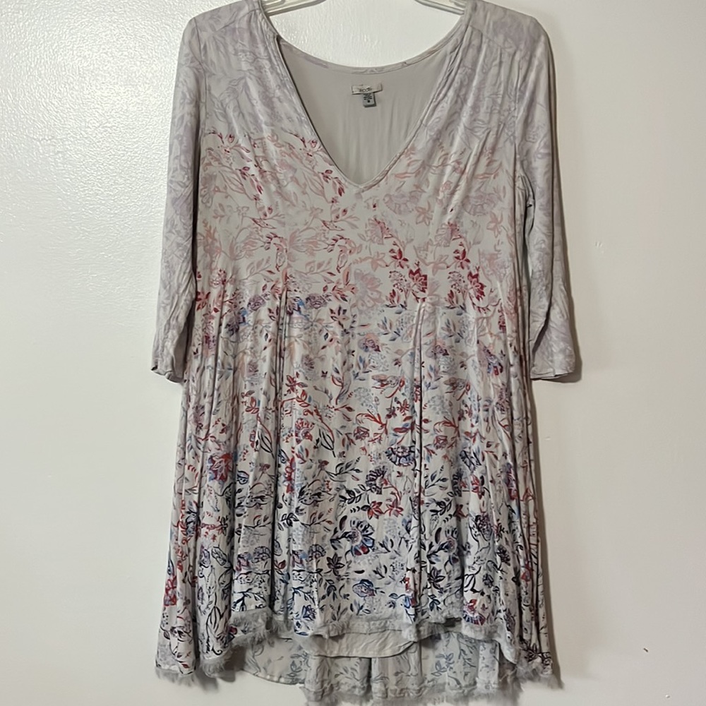 Ecote Urban Outfitters Gray Floral Babydoll Style 3/4 Sleeve Flowy Mini Dress - Picture 2 of 8